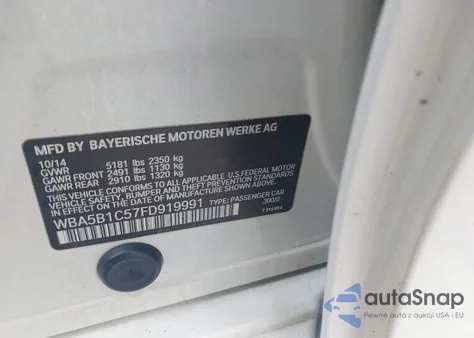 2015 BMW 535 from USA, damaged, VIN WBA5B1C57FD919991